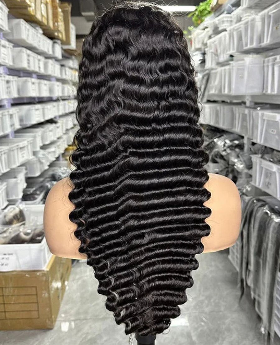 13x6 Transparent Human Hair Lace Front Wig Pre Plucked Hairline Deep Wave