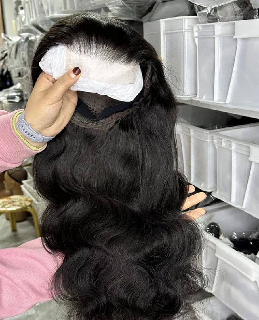 4X4 closure body wave transparent lace pre plucked wig