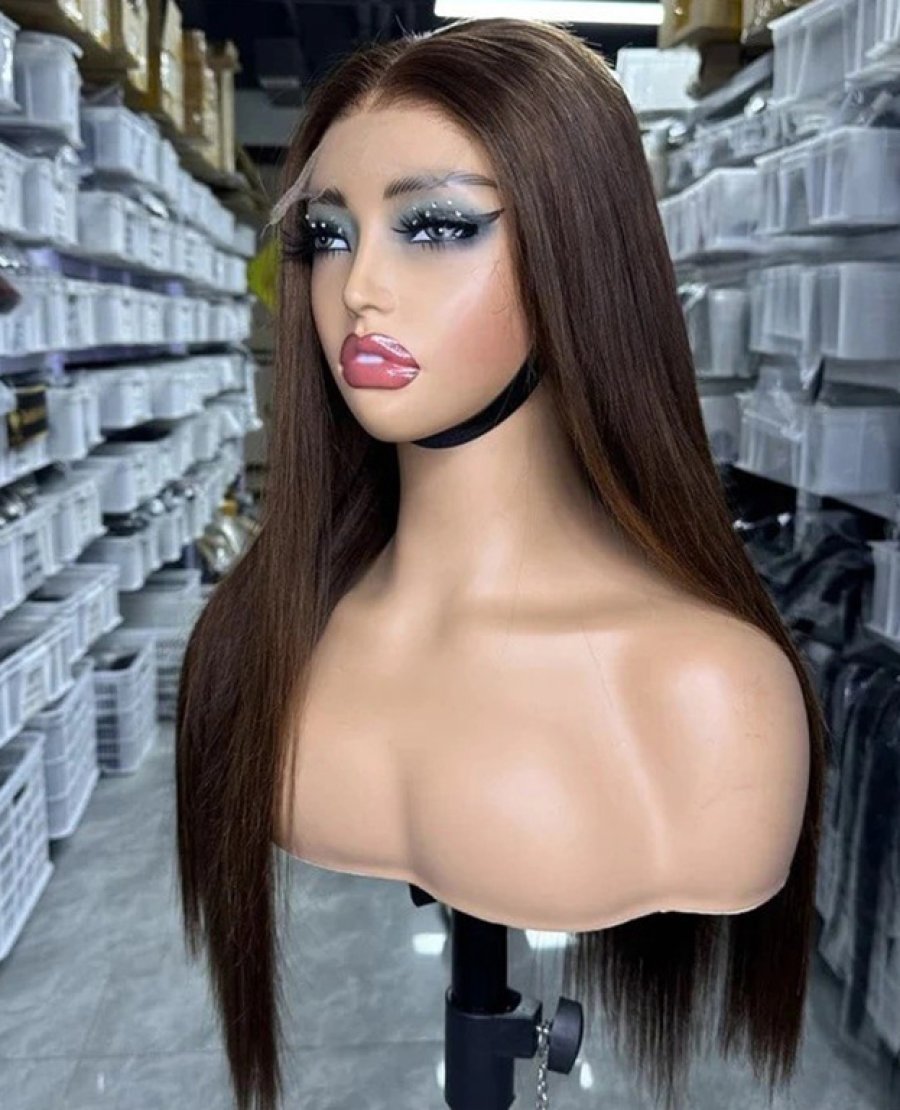 4x4 closure Frontal Glueless HD Wig Brown Color Straight Hair