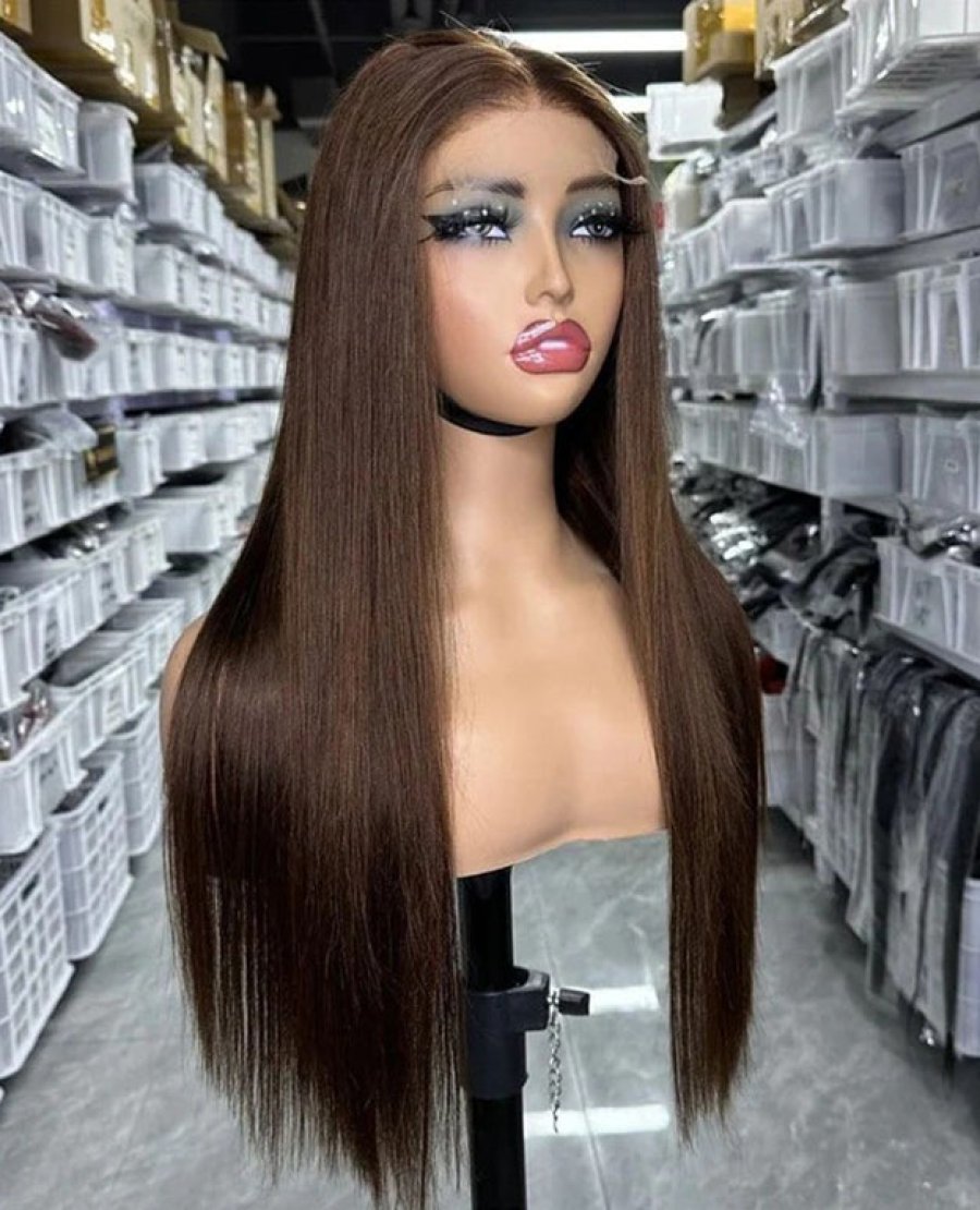4x4 closure Frontal Glueless HD Wig Brown Color Straight Hair