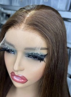 4x4 closure Frontal Glueless HD Wig Brown Color Straight Hair