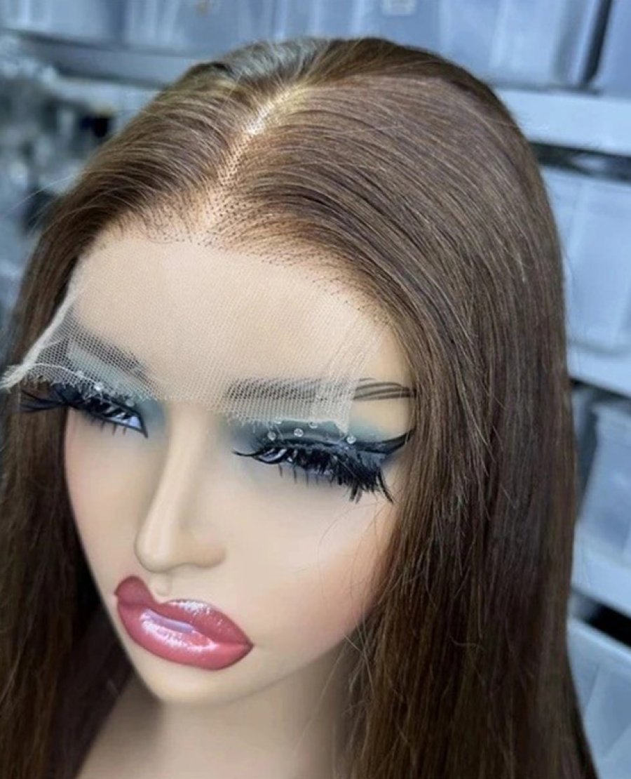 4x4 closure Frontal Glueless HD Wig Brown Color Straight Hair