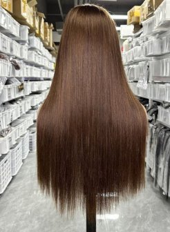4x4 closure Frontal Glueless HD Wig Brown Color Straight Hair