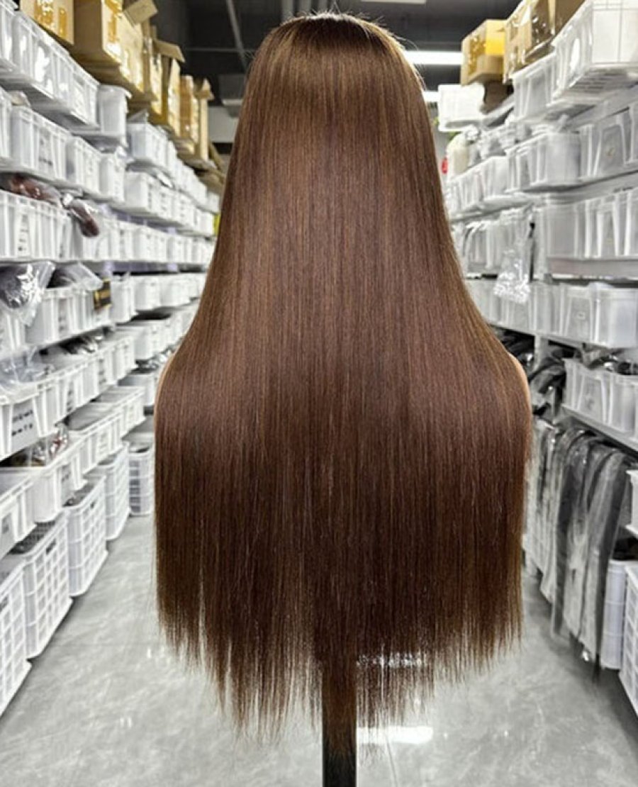 4x4 closure Frontal Glueless HD Wig Brown Color Straight Hair