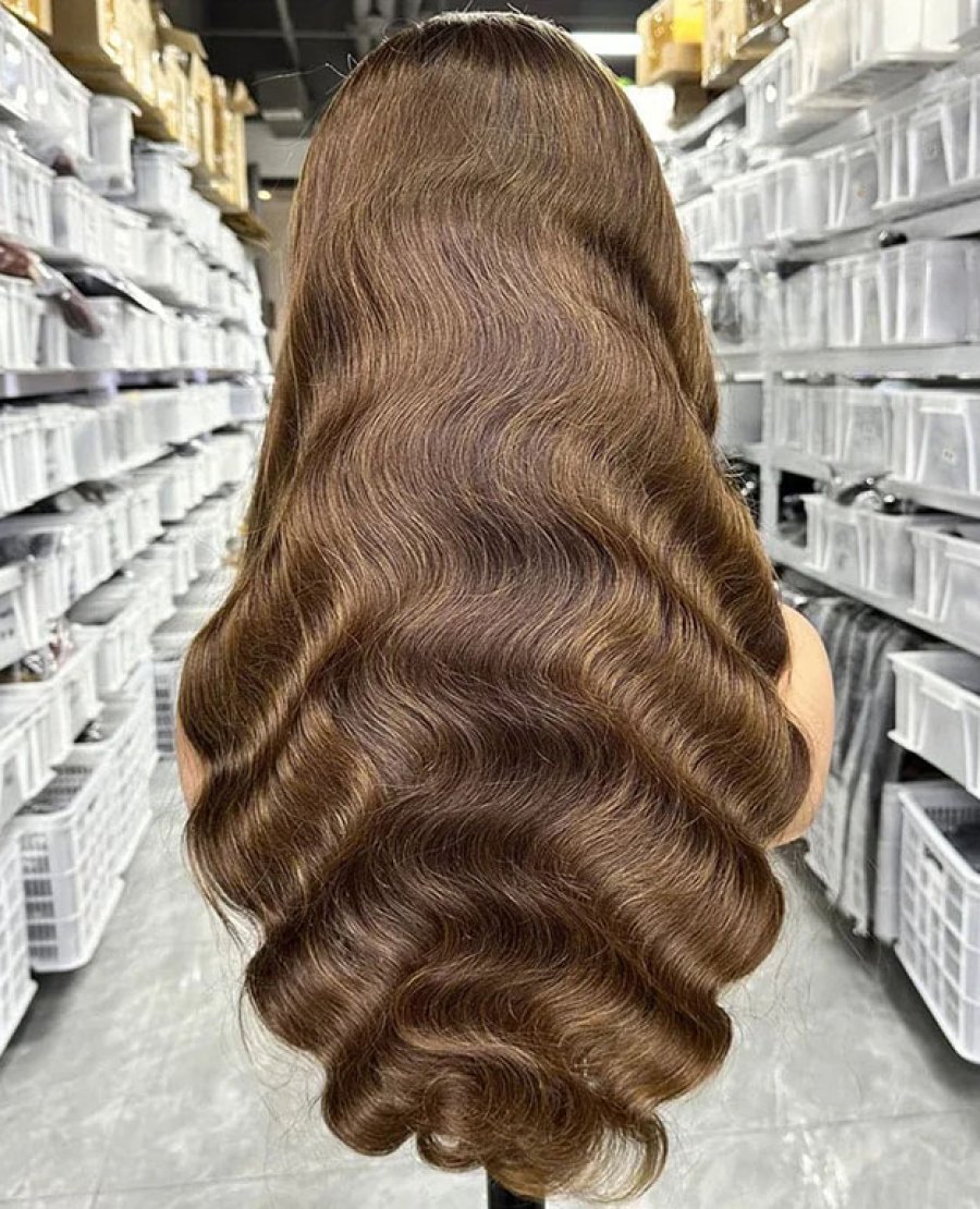 5x5 closure brown color body wave transparent lace wig