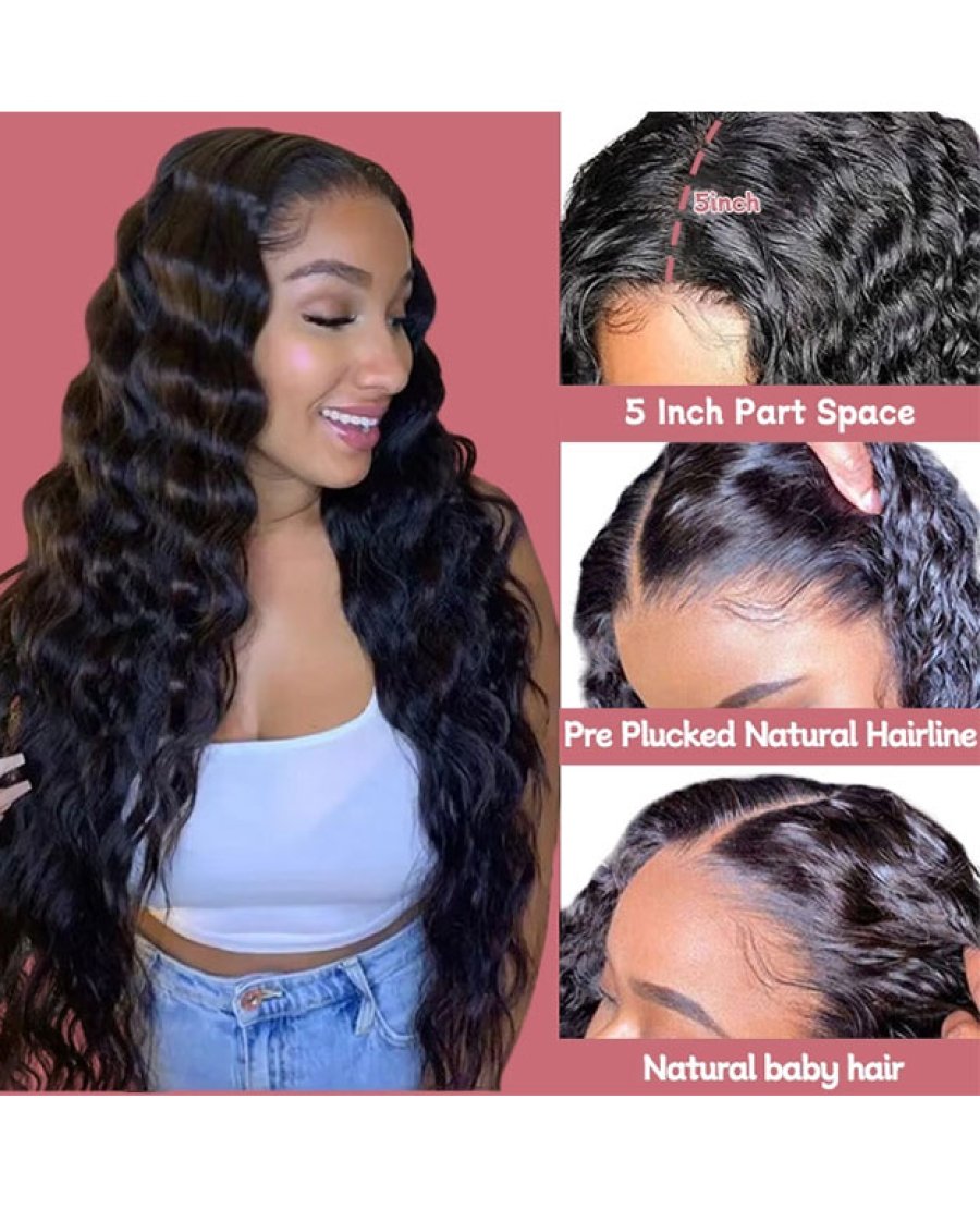 5x5 deep wave HD closure wig for black women virgin hair