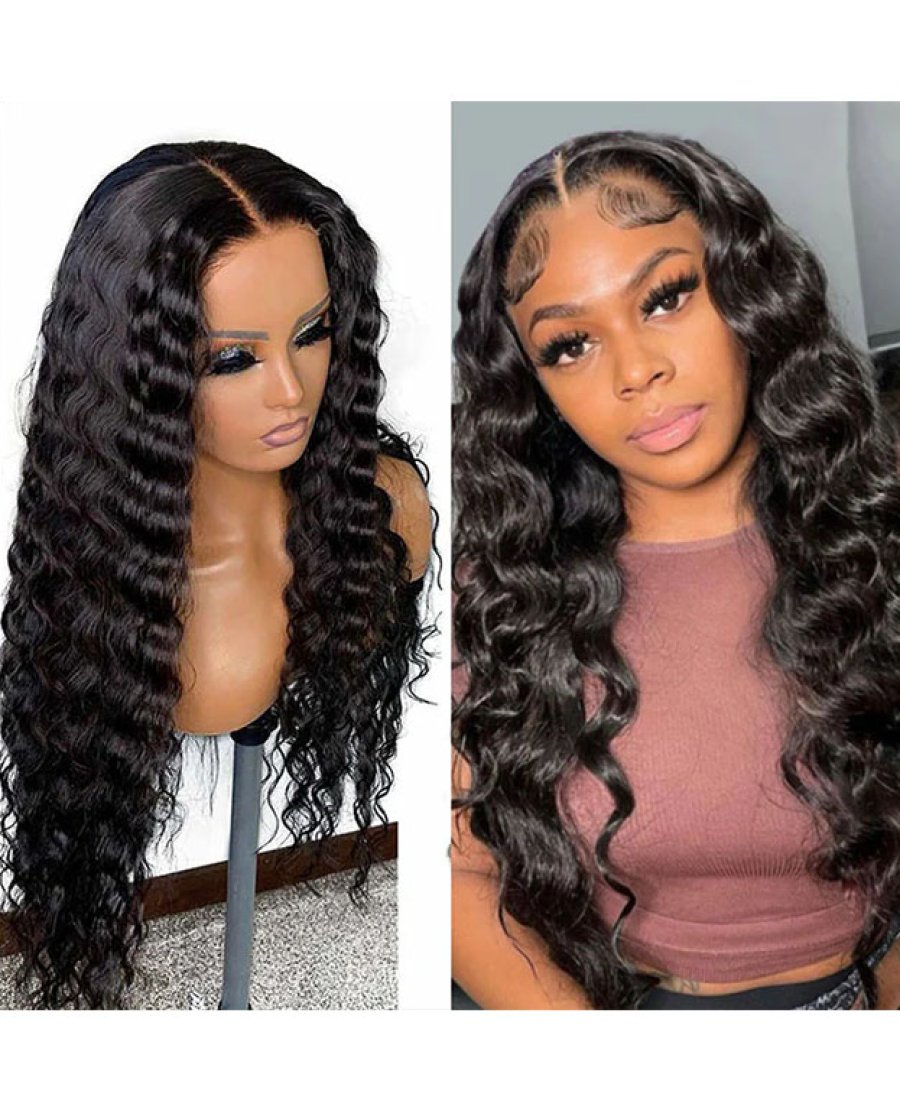 5x5 HD Lace Closure Loose Deep Wave Wig Natural Black Human Hair