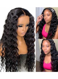 5x5 HD Lace Closure Loose Deep Wave Wig Natural Black Human Hair