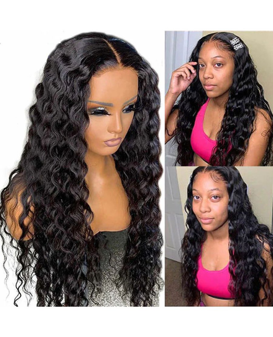 5x5 HD Lace Closure Loose Deep Wave Wig Natural Black Human Hair