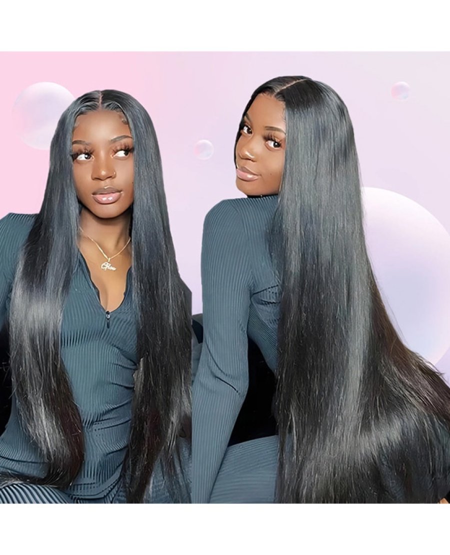5x5 Straight Transparent lace Pre Plucked Bleached Knots Closure Wig