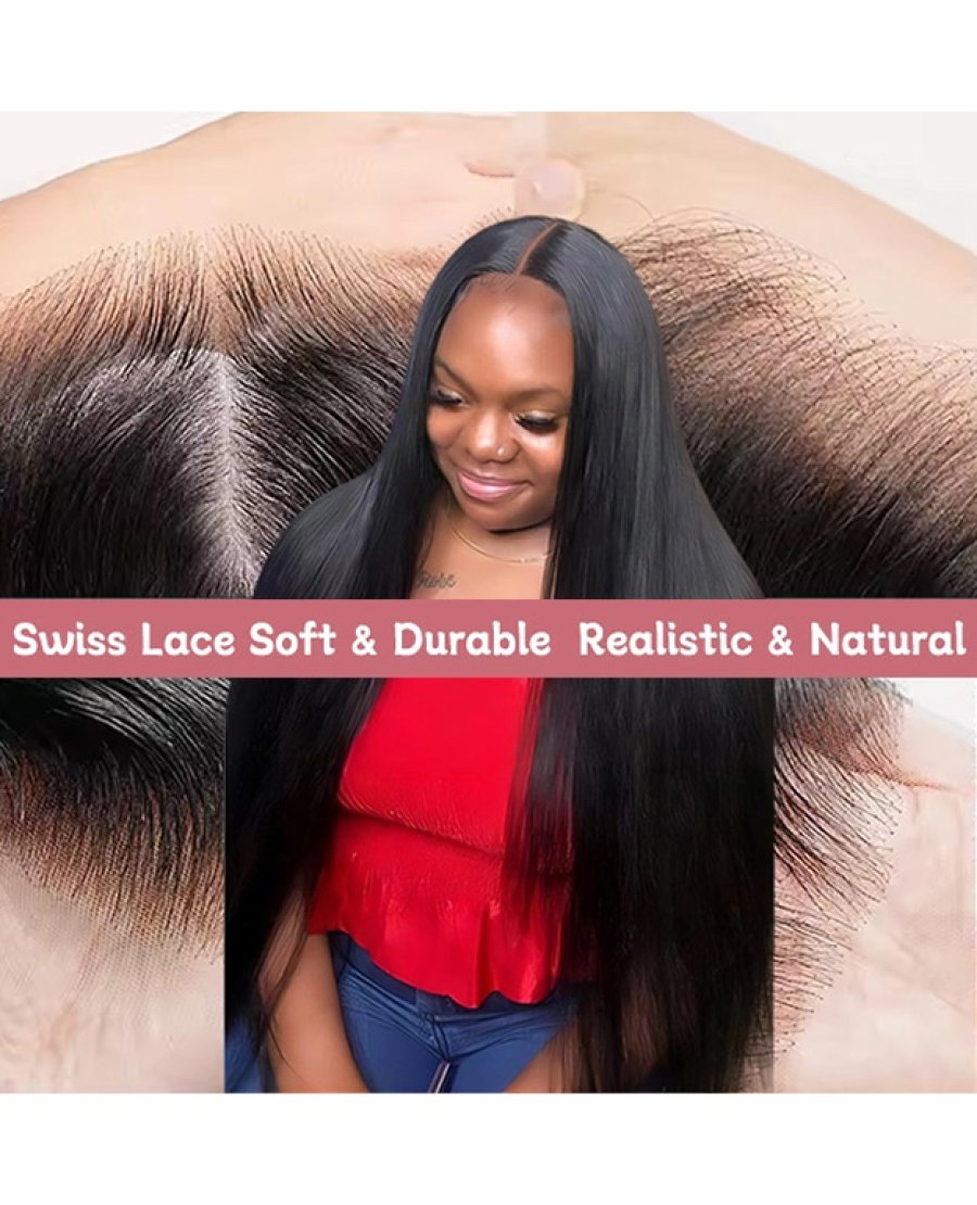 5x5 Straight Transparent lace Pre Plucked Bleached Knots Closure Wig