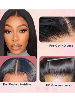 5x5 Straight Transparent lace Pre Plucked Bleached Knots Closure Wig