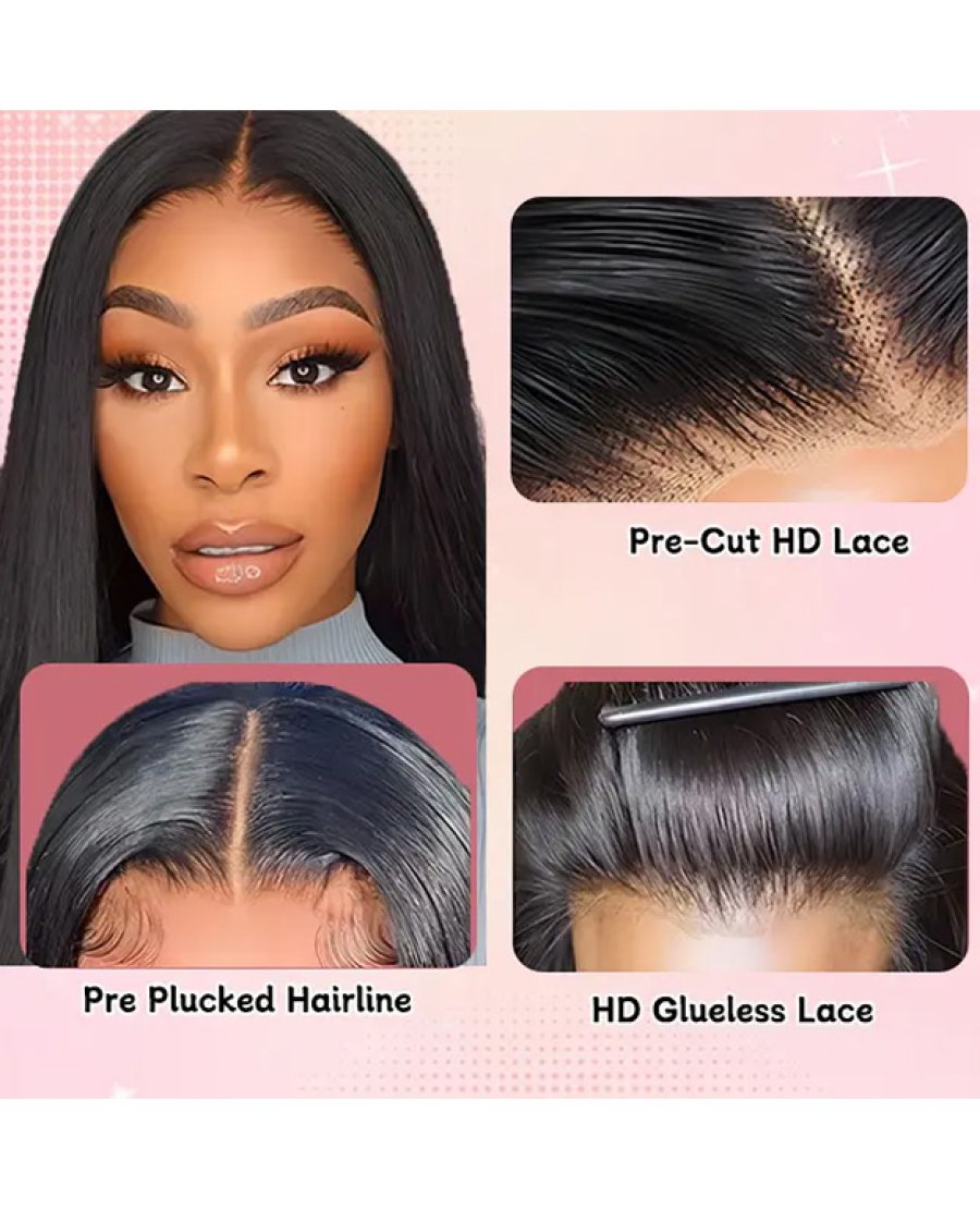 5x5 Straight Transparent lace Pre Plucked Bleached Knots Closure Wig