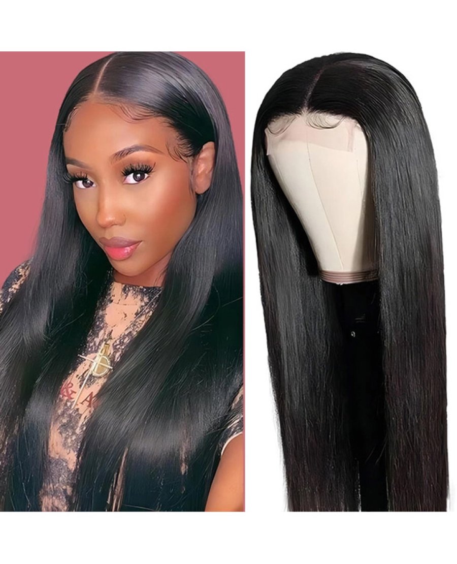 5x5 Straight Transparent lace Pre Plucked Bleached Knots Closure Wig