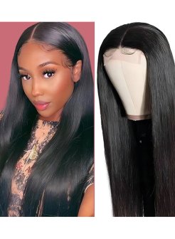 5x5 Straight Transparent lace Pre Plucked Bleached Knots Closure Wig