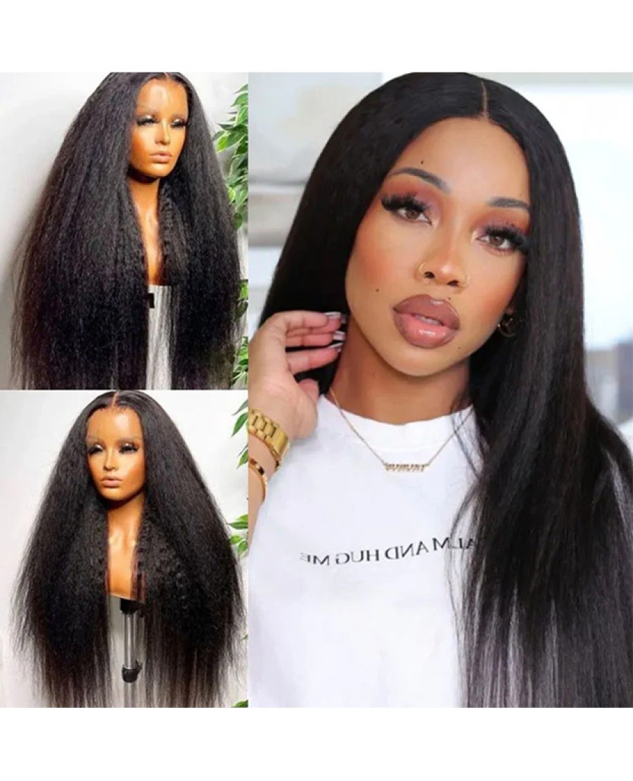 Kinky Straight 5x5 Hd Lace Brazilian Virgin Hair Closure Wig Natural Black Human Hair