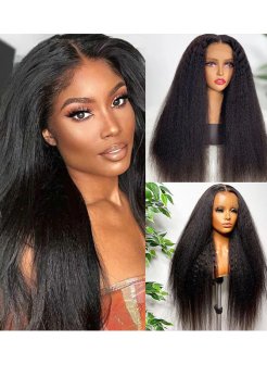 Kinky Straight 5x5 Hd Lace Brazilian Virgin Hair Closure Wig Natural Black Human Hair