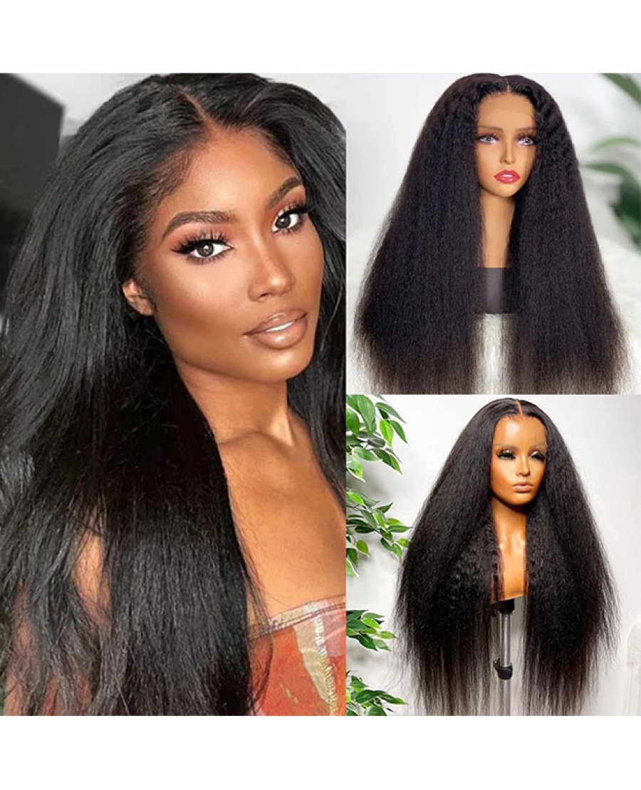 Kinky Straight 5x5 Hd Lace Brazilian Virgin Hair Closure Wig Natural Black Human Hair