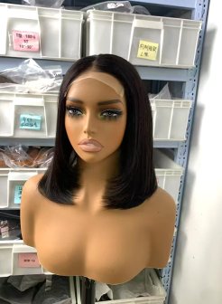 4x4 closure natural black color double drawn bob wig