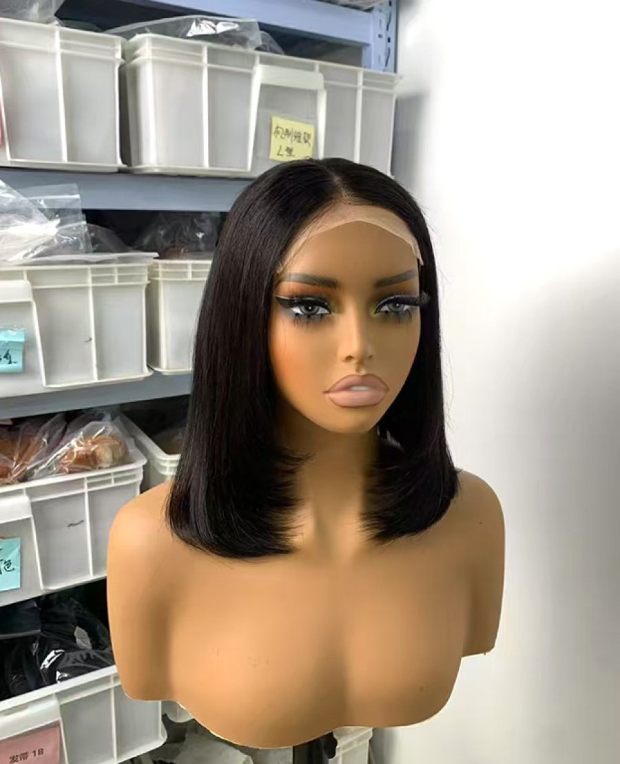 4x4 closure natural black color double drawn bob wig