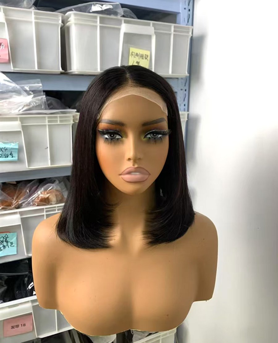 4x4 closure natural black color double drawn bob wig