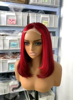 4x4 closure red color double drawn bob wig