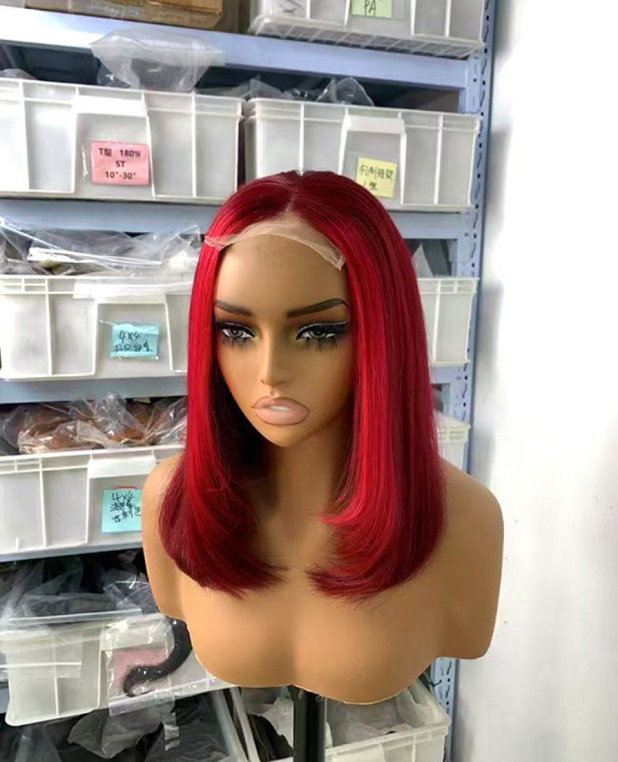 4x4 closure red color double drawn bob wig