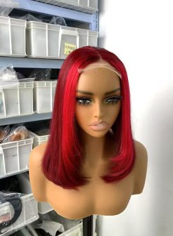 4x4 closure red color double drawn bob wig