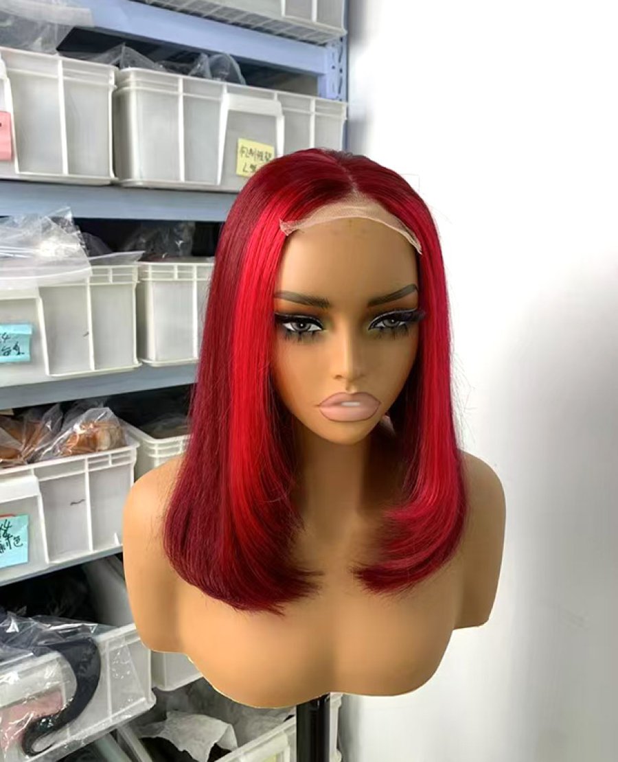 4x4 closure red color double drawn bob wig
