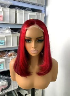 4x4 closure red color double drawn bob wig