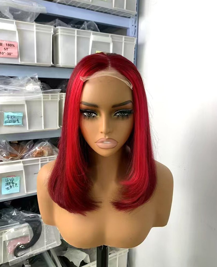 4x4 closure red color double drawn bob wig