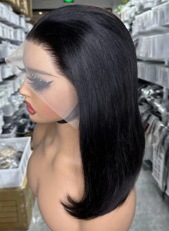 13x4 natural black color straight double drawn bob wig