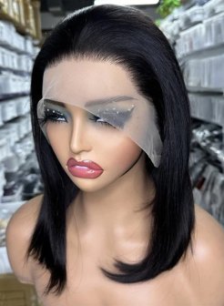 13x4 natural black color straight double drawn bob wig