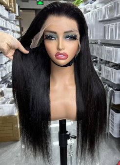 13x4 natural black color straight double drawn bob wig