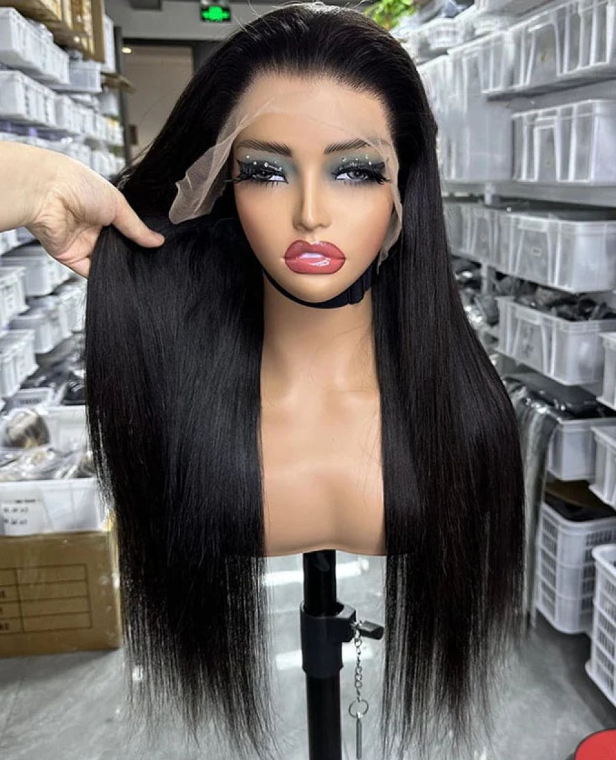 13x4 natural black color straight double drawn bob wig