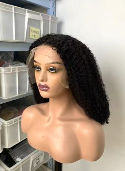 13x6 curly natural black color straight bob wig