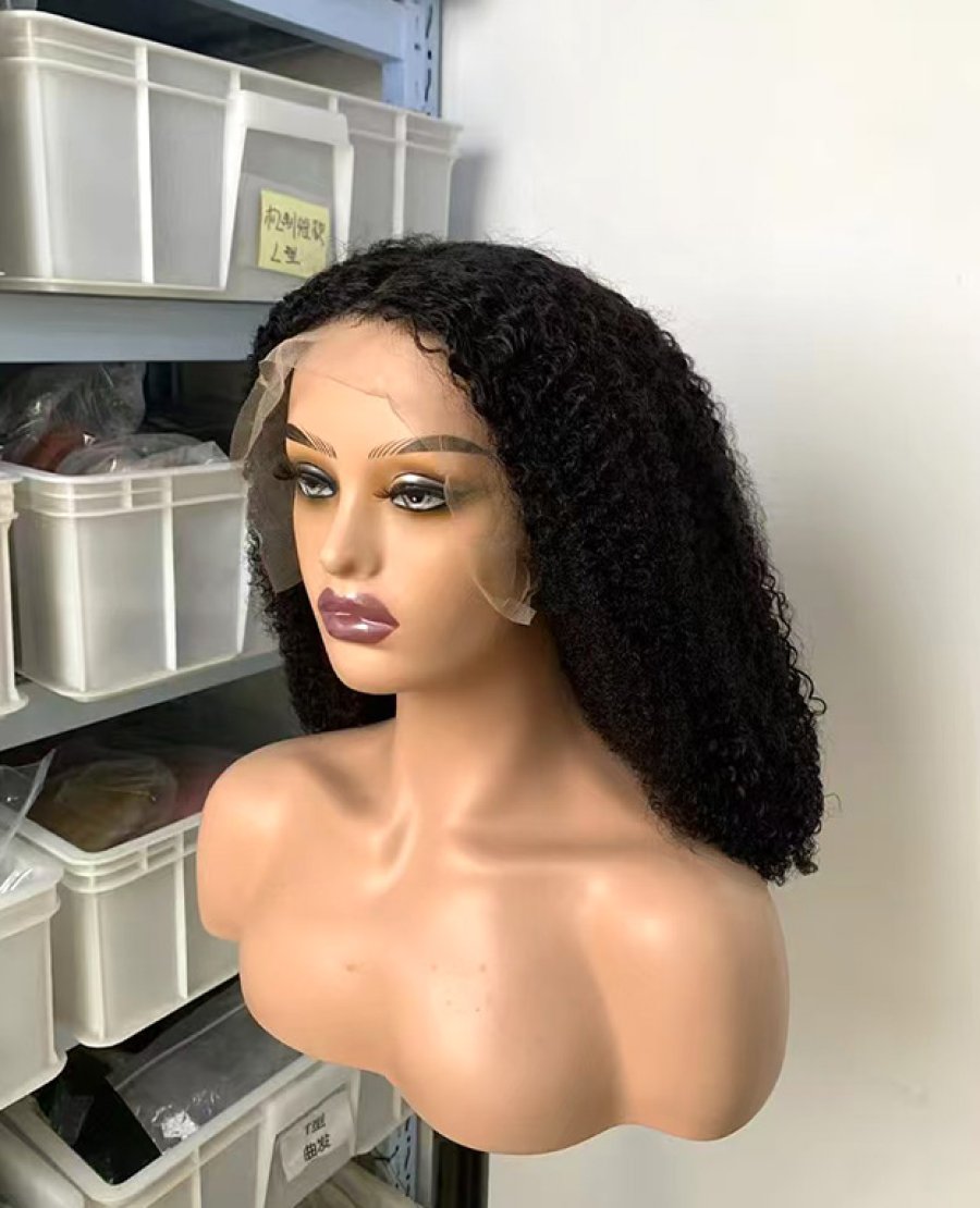 13x6 curly natural black color straight bob wig