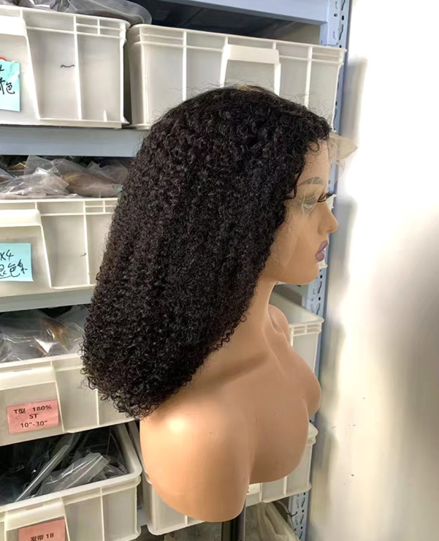 13x6 curly natural black color straight bob wig