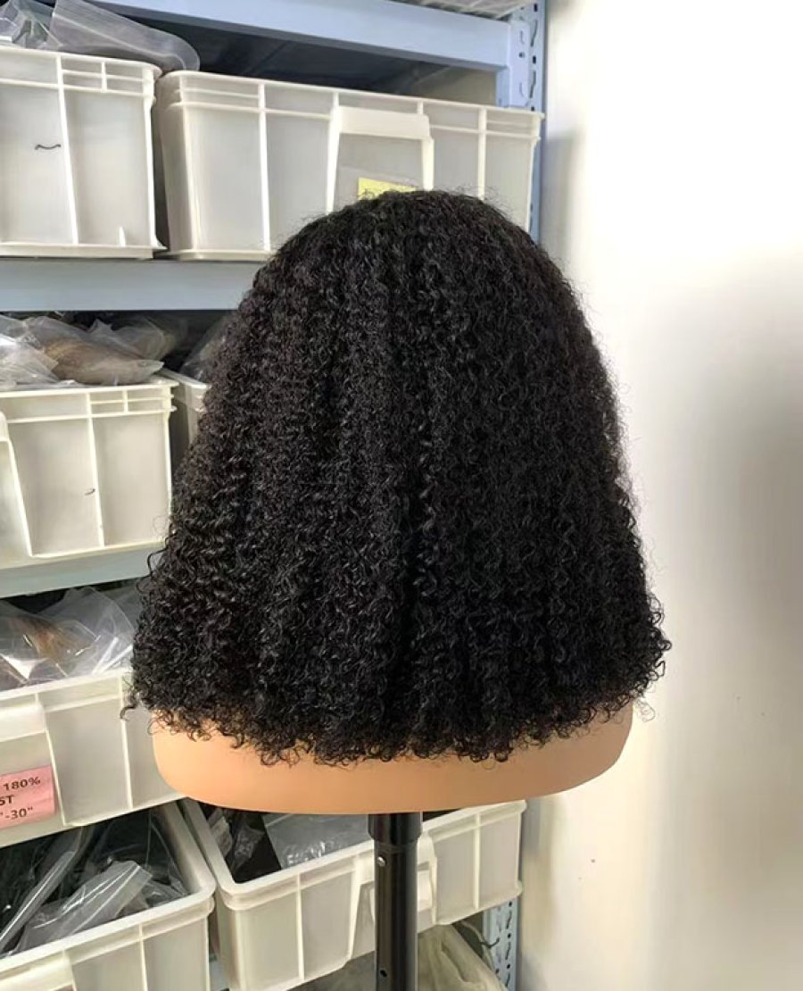 13x6 curly natural black color straight bob wig
