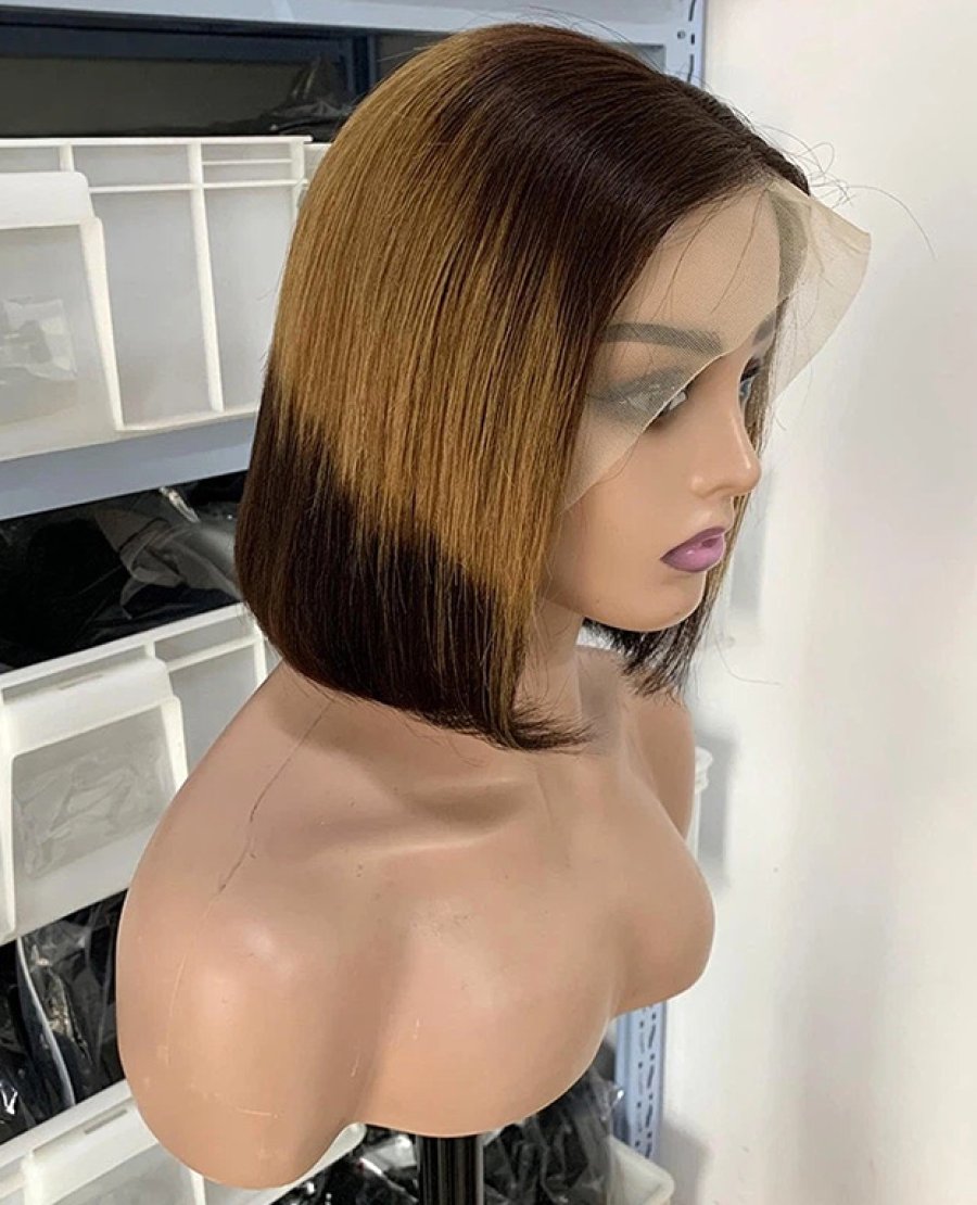 13x4 colored straight fulll density double drawn bob wig