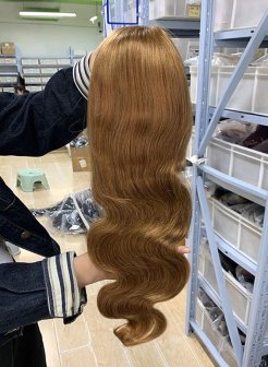13x4 lace front wig #8 body wave human hair pre plucked bleached knots