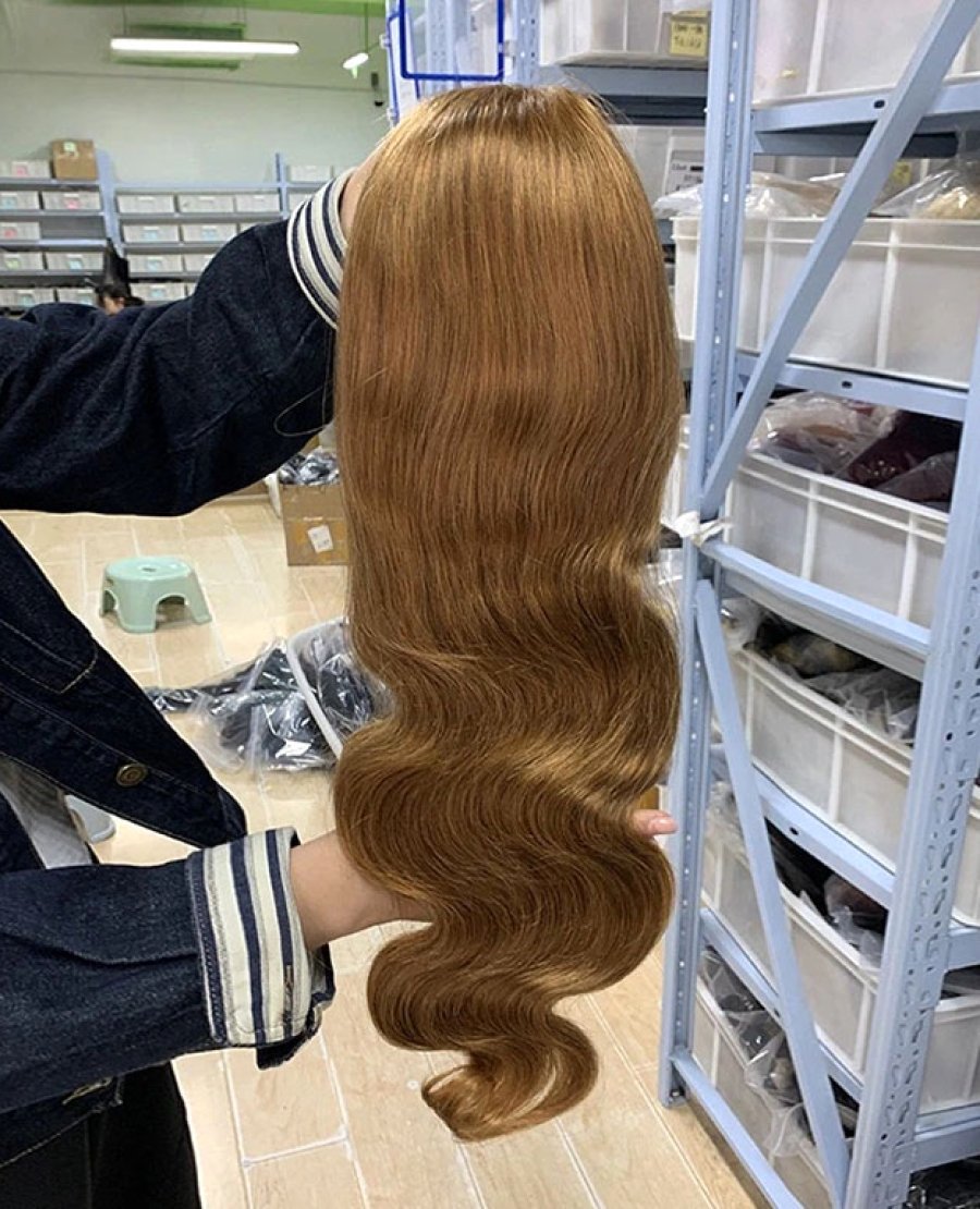 13x4 lace front wig #8 body wave human hair pre plucked bleached knots