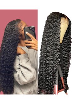 5x5 brazilian water wave transparent human hair closure wig
