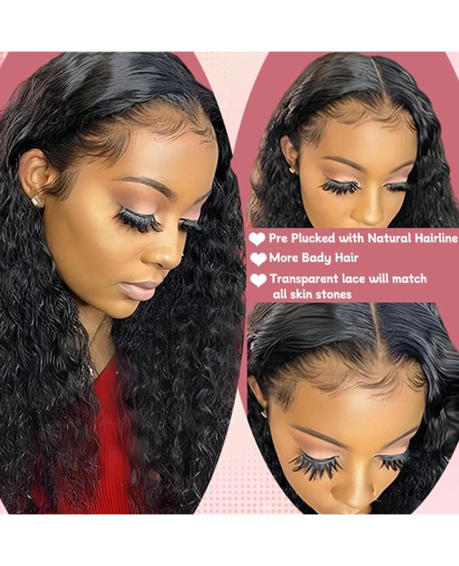 5x5 brazilian water wave transparent human hair closure wig