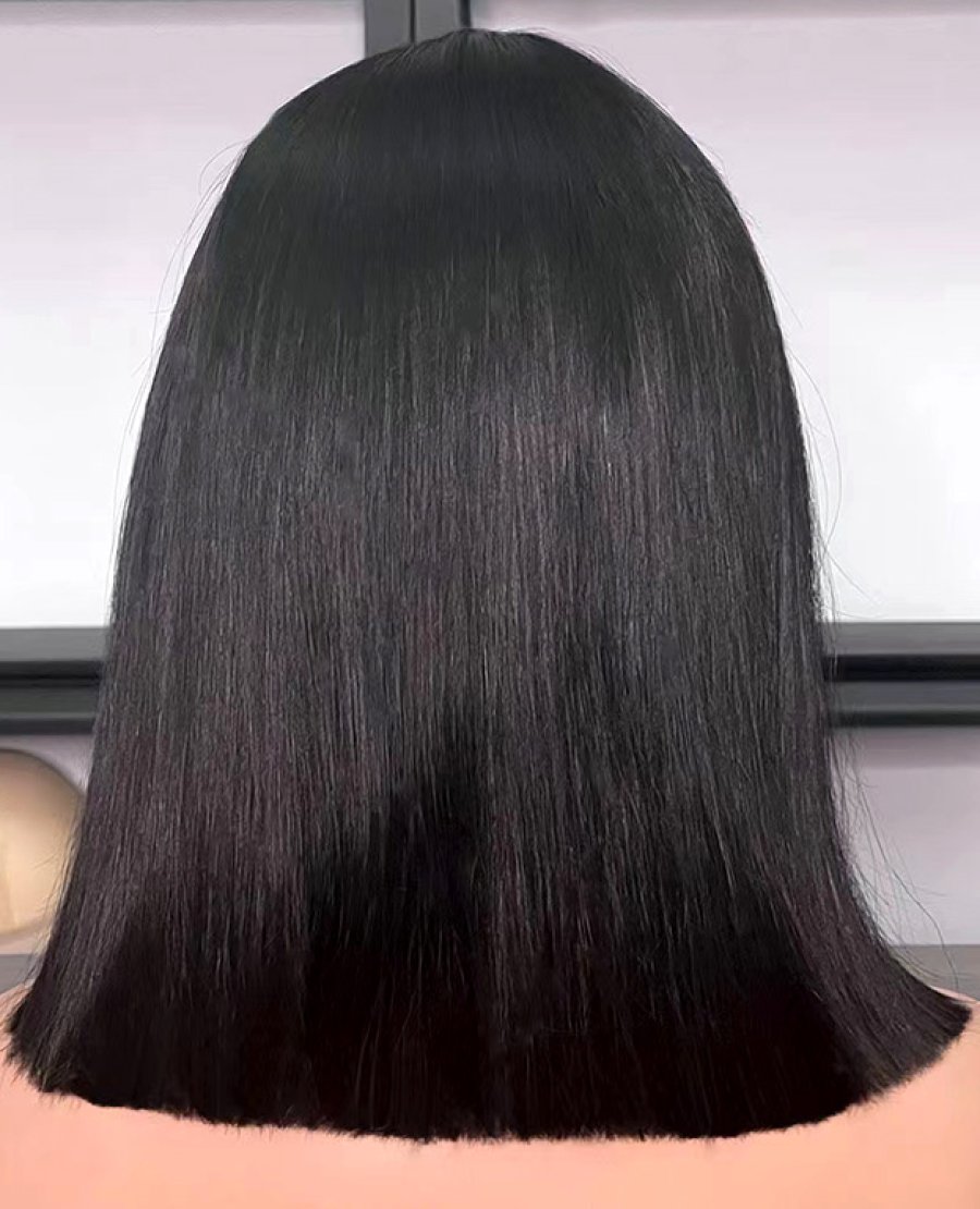 2x6 closure brazilian virgin natural black color double drawn bob wig