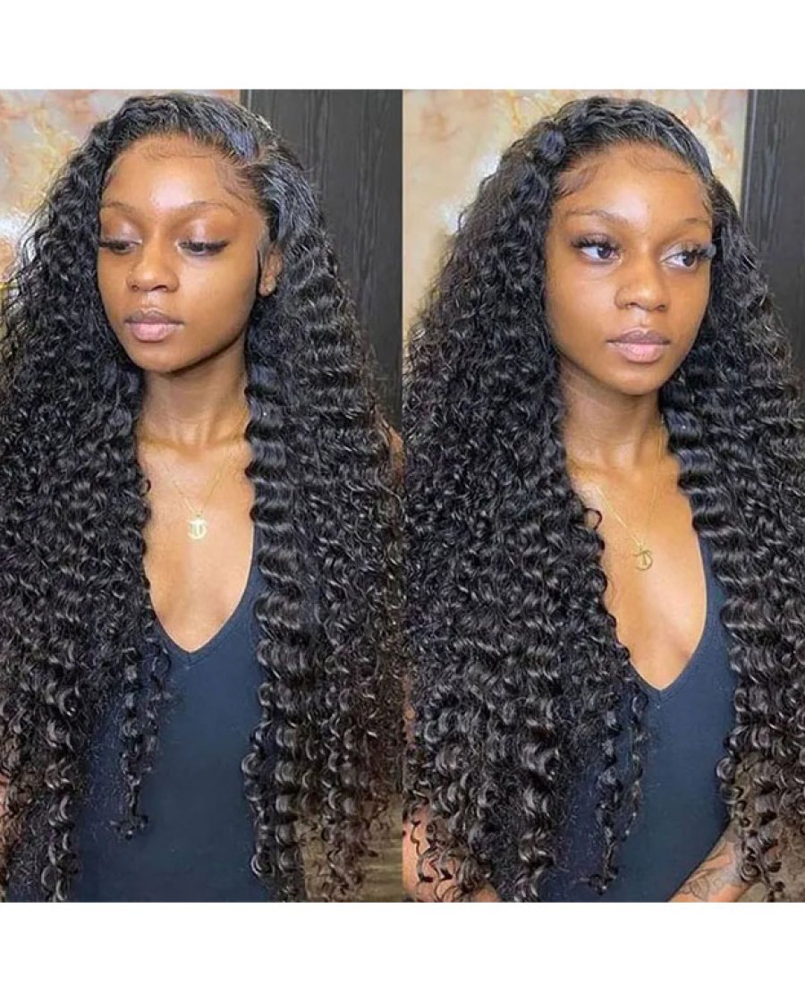 HD lace full frontal 13x6 Pre Plucked Baby Hair Deep Wave Natural Black Color Human Hair Wig