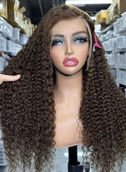 13x4  full frontal HD lace highlight piano color custom curly virgin human hair wig