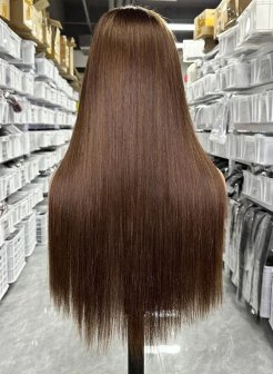 13x4 full frontal glueless brown color straight body wave curly wig