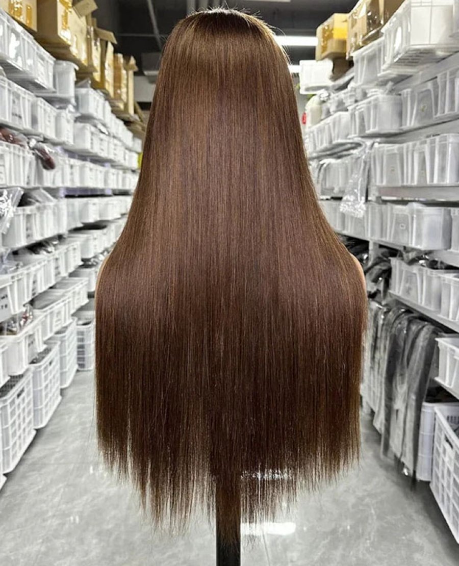 13x4 full frontal glueless brown color straight body wave curly wig
