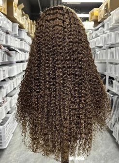 13x4 full frontal glueless brown color straight body wave curly wig